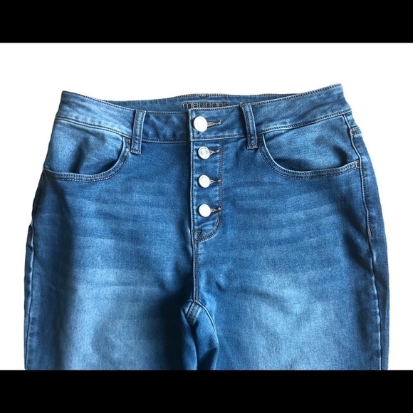 Maurices High Rise Button-Fly Stretch Jean/Legging Skinny Size M Long Blue - Picture 2 of 7